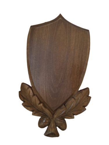 Panoplie sculptata, pentru trofeu caprior, lemn, maro inchis, 36x21 cm