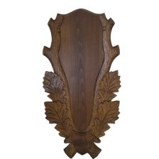   Panoplie sculptata, pentru trofeu cerb, lemn, maro inchis, 34x67 cm
