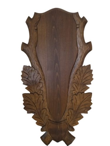 Panoplie sculptata, pentru trofeu cerb, lemn, maro inchis, 34x67 cm