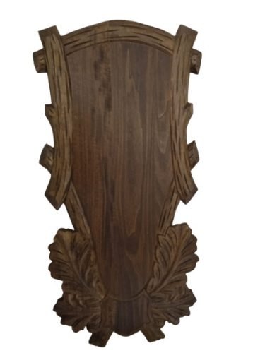 Panoplie sculptata, pentru trofeu cerb, lemn, maro inchis, 28x60 cm