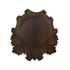   Panoplie sculptata, pentru trofeu mistret, lemn, maro inchis, 30.5x33 cm